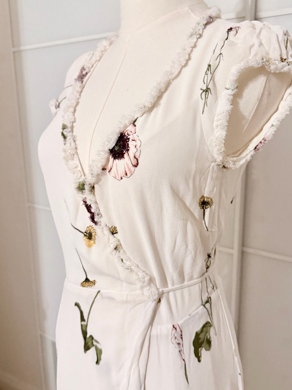 Reformation Ivory Floral Midi Wrap Dress - Picture 5 of 8